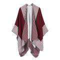 Stripe Printing Design Fashion Acrylic Poncho Cloak Wholesale Thick Warm Multicolor Poncho Shawls for  Women Wool Spinning Shawl